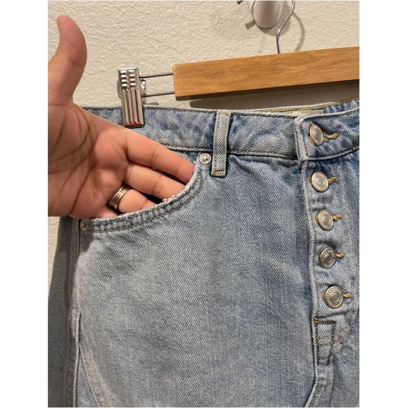 WE THE FREE Denim Distressed A-Line Mini Blue Skirt - Picture 4 of 5